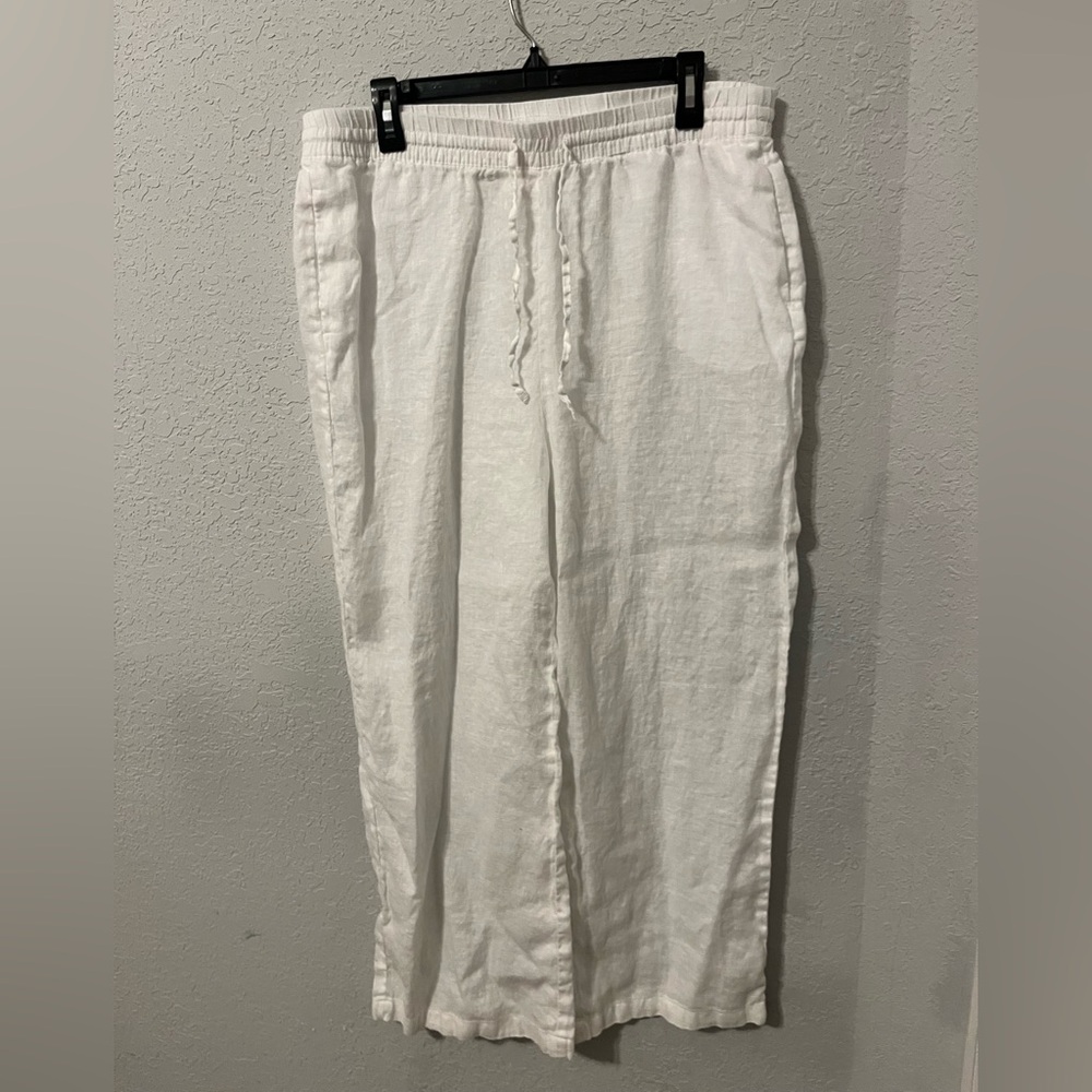 Elie Tahari White Linen pants beach, vacation, bohemian, lightweight size XL
